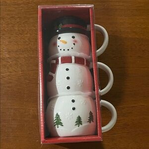 Hobby Lobby Snowman Stacking Mugs - Red, White, Black, Green